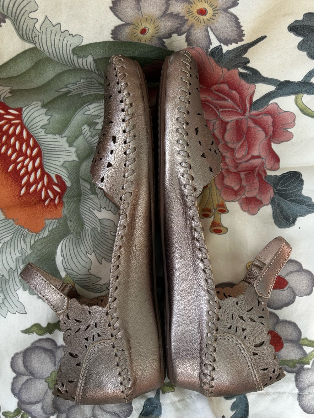 Pikolinos Light Gold Leather Low Wedge Shoe w Straps, Size 38, Size 7.5 to 8 - Picture 9 of 11